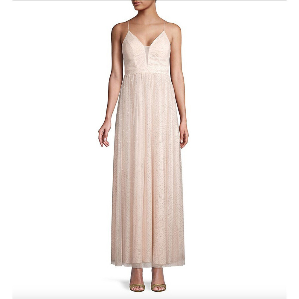 Sequin Hearts Glitter Mesh Gown In Blush Size 9 NWT